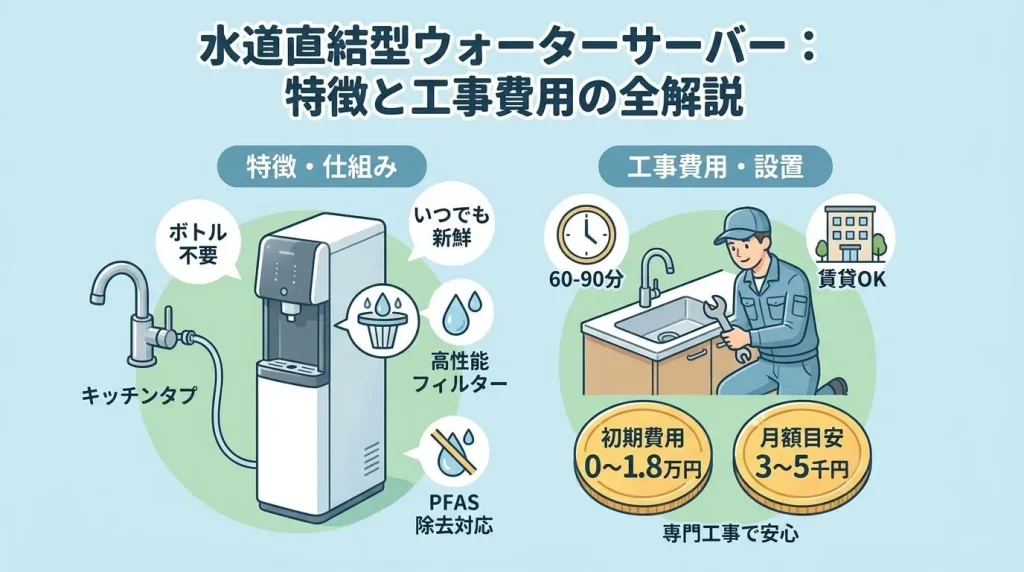 ウォーターサーバー水道直結型の特徴と工事費用
