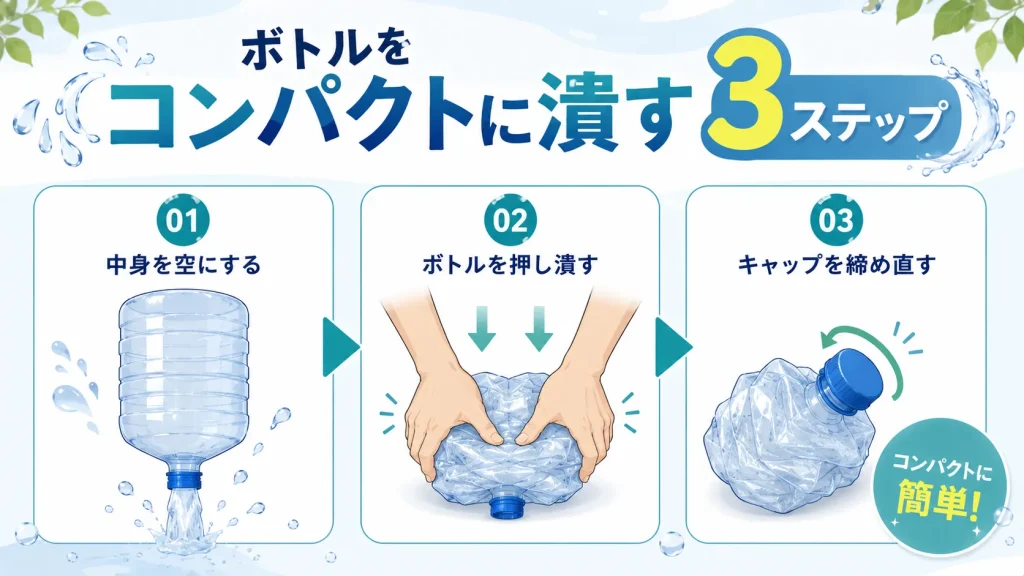 ボトルをコンパクトに潰す3ステップ